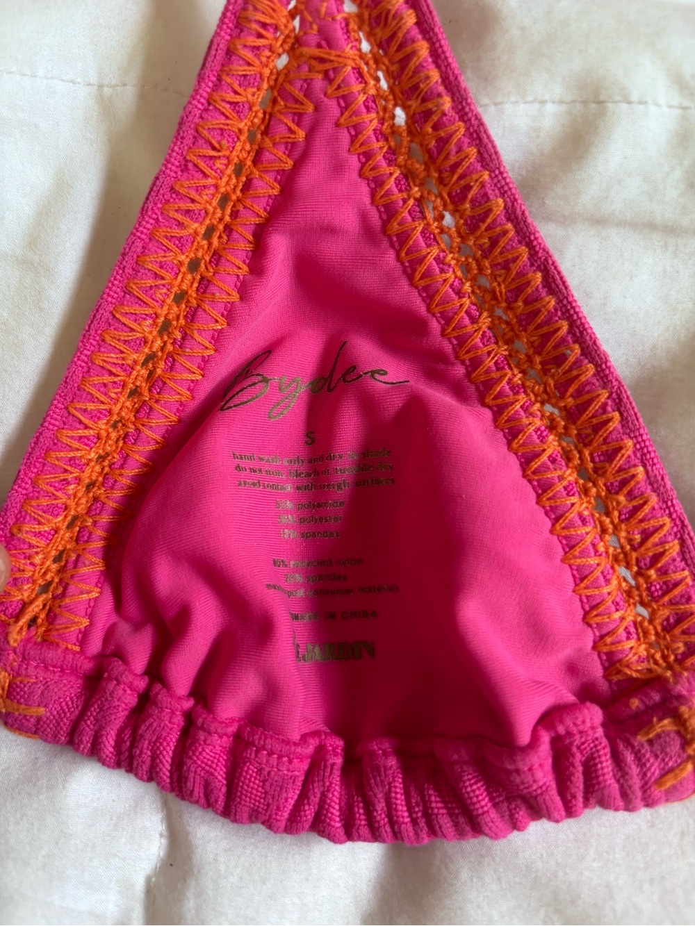 Pink Triangle Bikini Top with Orange Trim - Picture 2 of 3